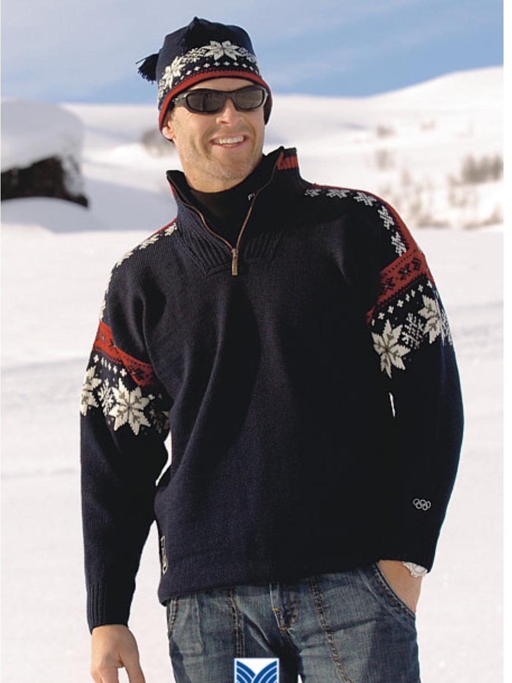 Dale of Norway Navy Nordic Wool Sweater Quarter Zip Lake Placid Olympic Logo XL